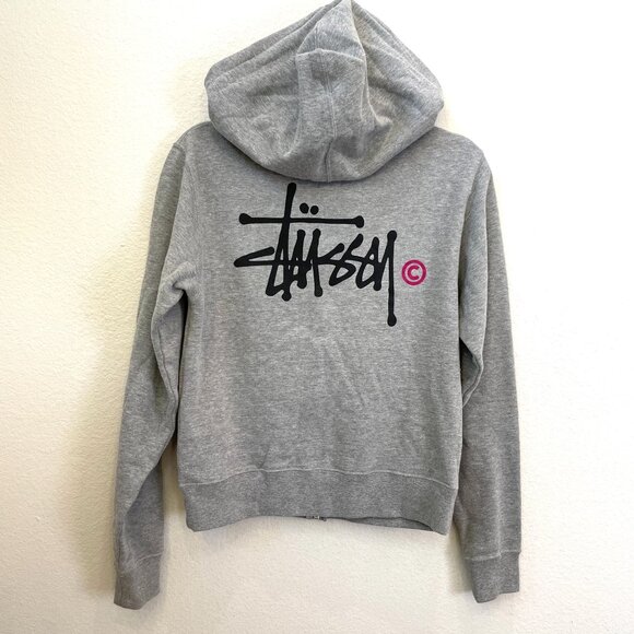 Stussy Womens Small Gray Zip Up Hoodie Sweatshirt Fleece Lined Jacket - Picture 1 of 11